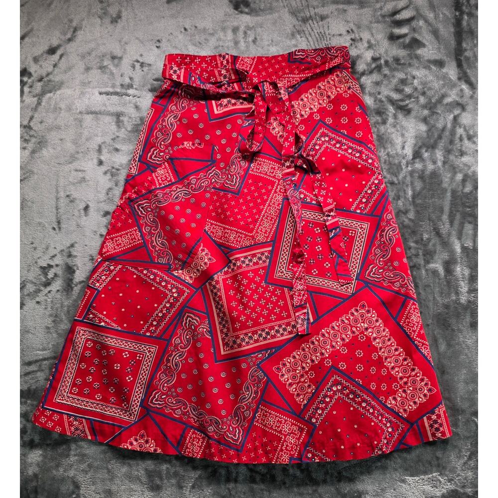 Claire Marie Vintage Wrap Apron Skirt Red Bandana Patchwork Boho Knee Length